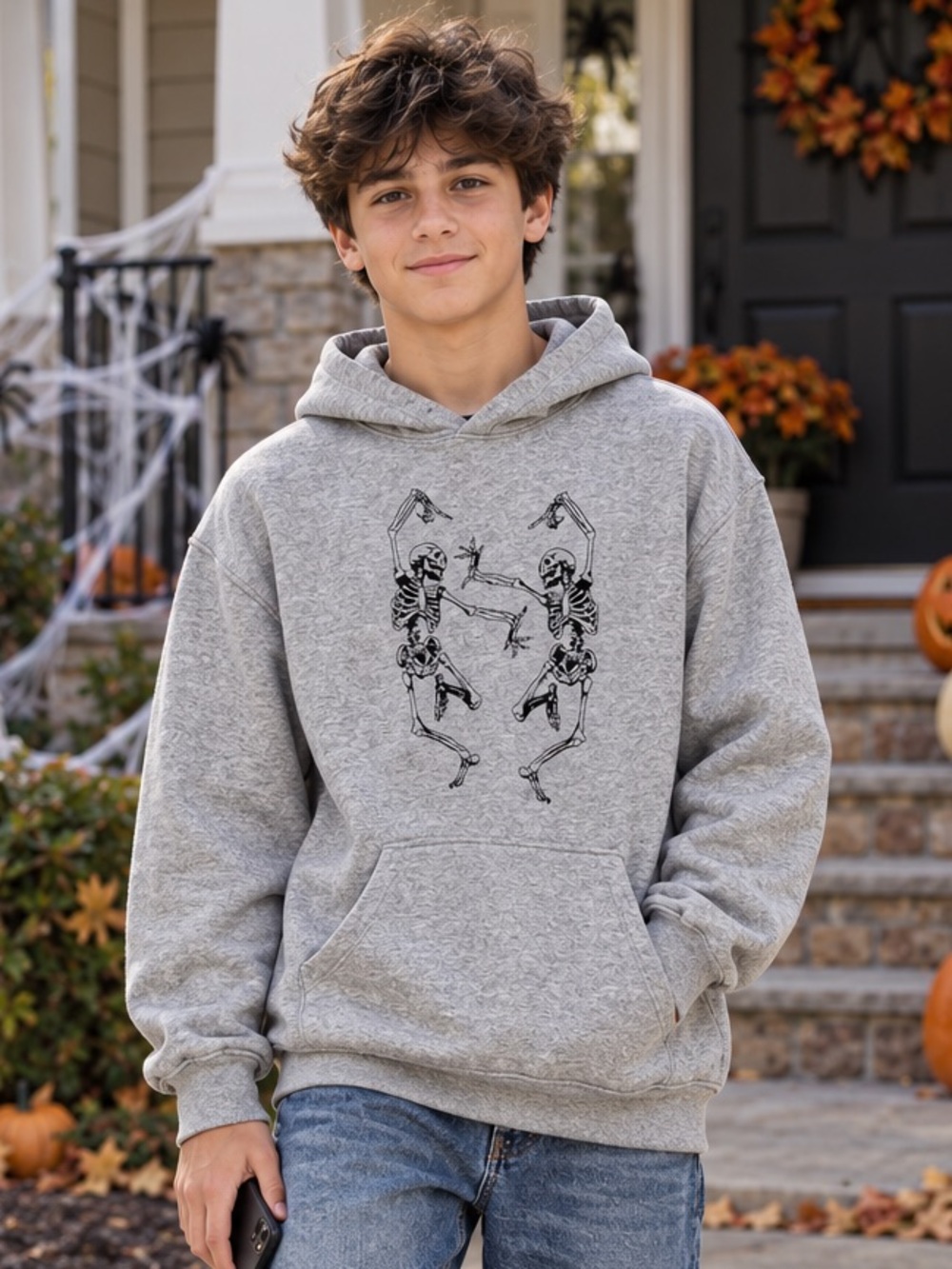Dancing Skeleton Graphic Hoodie Sweatshirt - YOUTH SIZE MEDIUM - Unisex